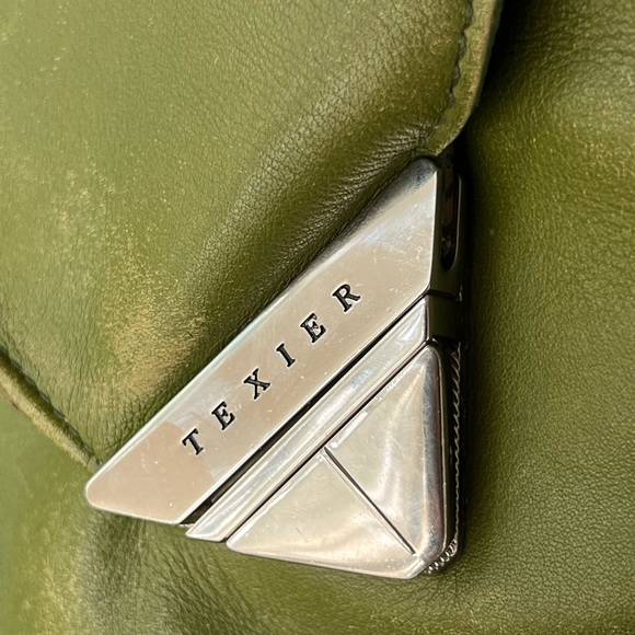 Texier France Leather Retro Avocado Green and Brown Envelope Style Backpack RARE - Picture 7 of 15